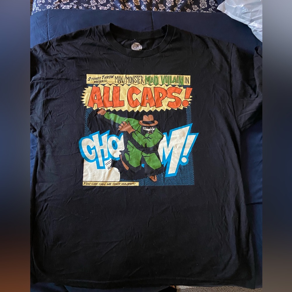 MF DOOM Madvillain All Caps! Stone's Throw T-Shirt Men's Black XL Rap Tees